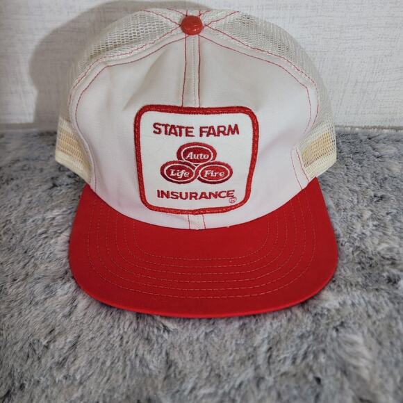 Vintage 80's State Farm Insurance Hat Snapback Mesh Trucker Cap Foam Patch USA - Picture 1 of 8